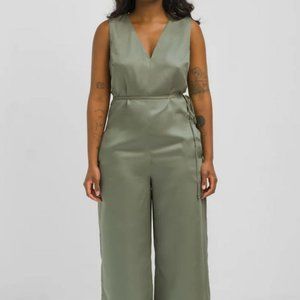 Ettitude moss green sateen lyocell jumpsuit